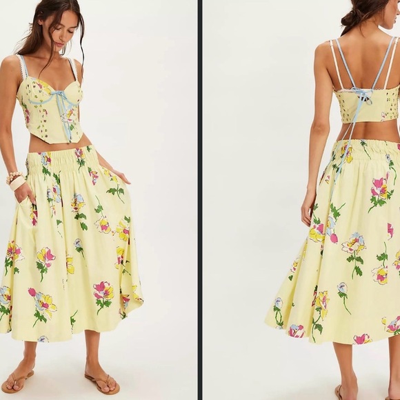 Free People NWT Corset Bustier Inspired Top with fit & flare skirt Set Butter L - Picture 3 of 16